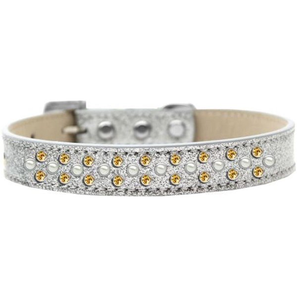 Unconditional Love Sprinkles Ice Cream Pearl & Yellow Crystals Dog CollarSilver Size 14 UN785988